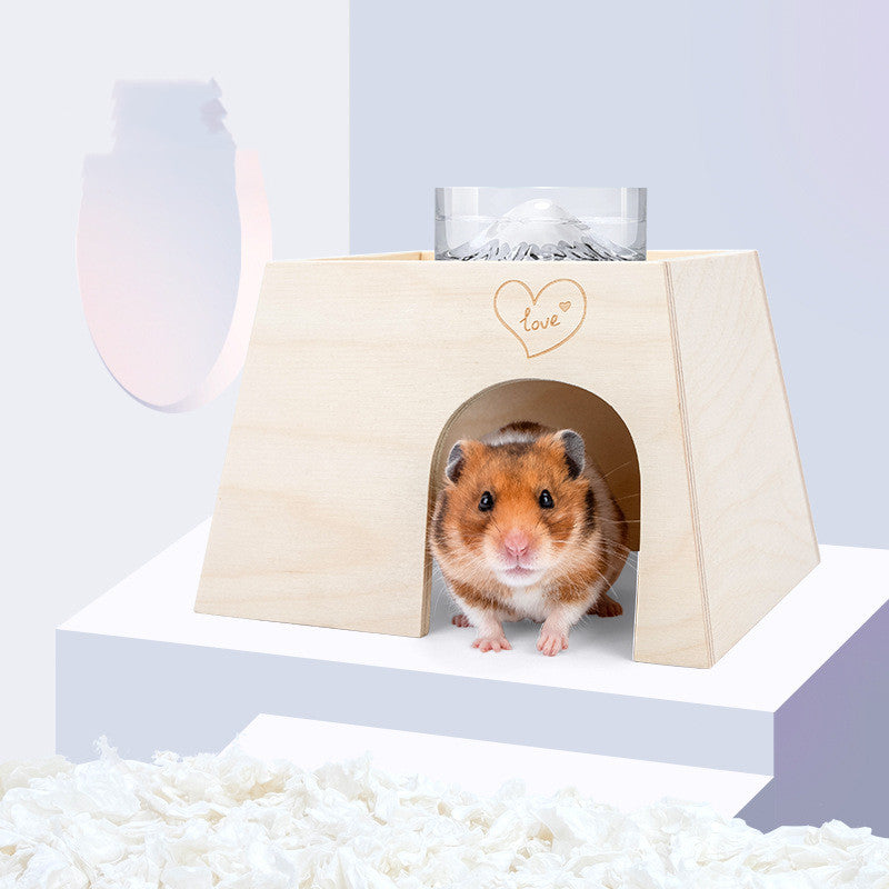 Wooden Hideout House with Climbing Platform for Hamsters