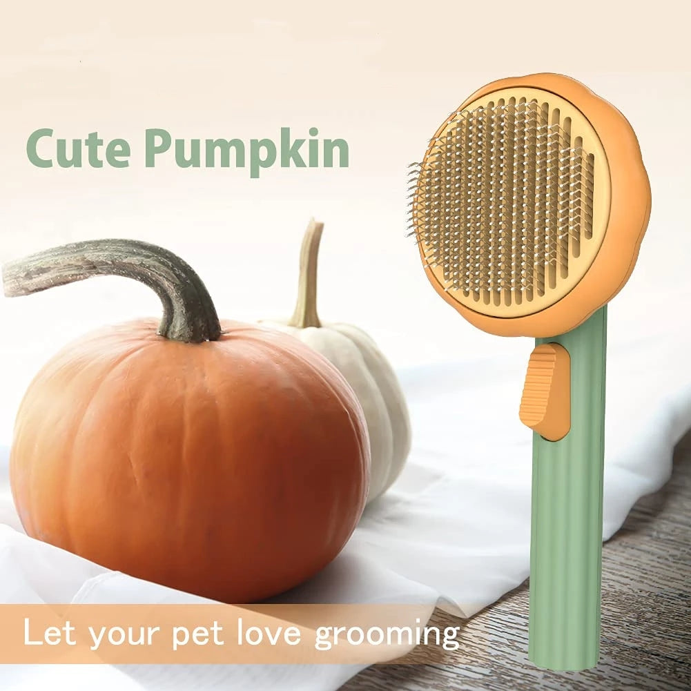 Pumpkin Self-Cleaning Slicker Comb — Pink/White/Green