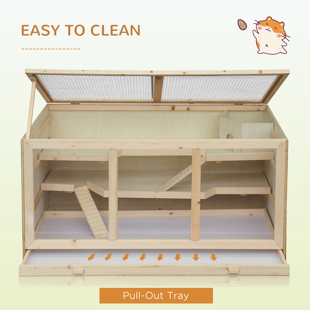 3-Tier Wooden Hamster Habitat — Large Exercise Play House with Opening Roof