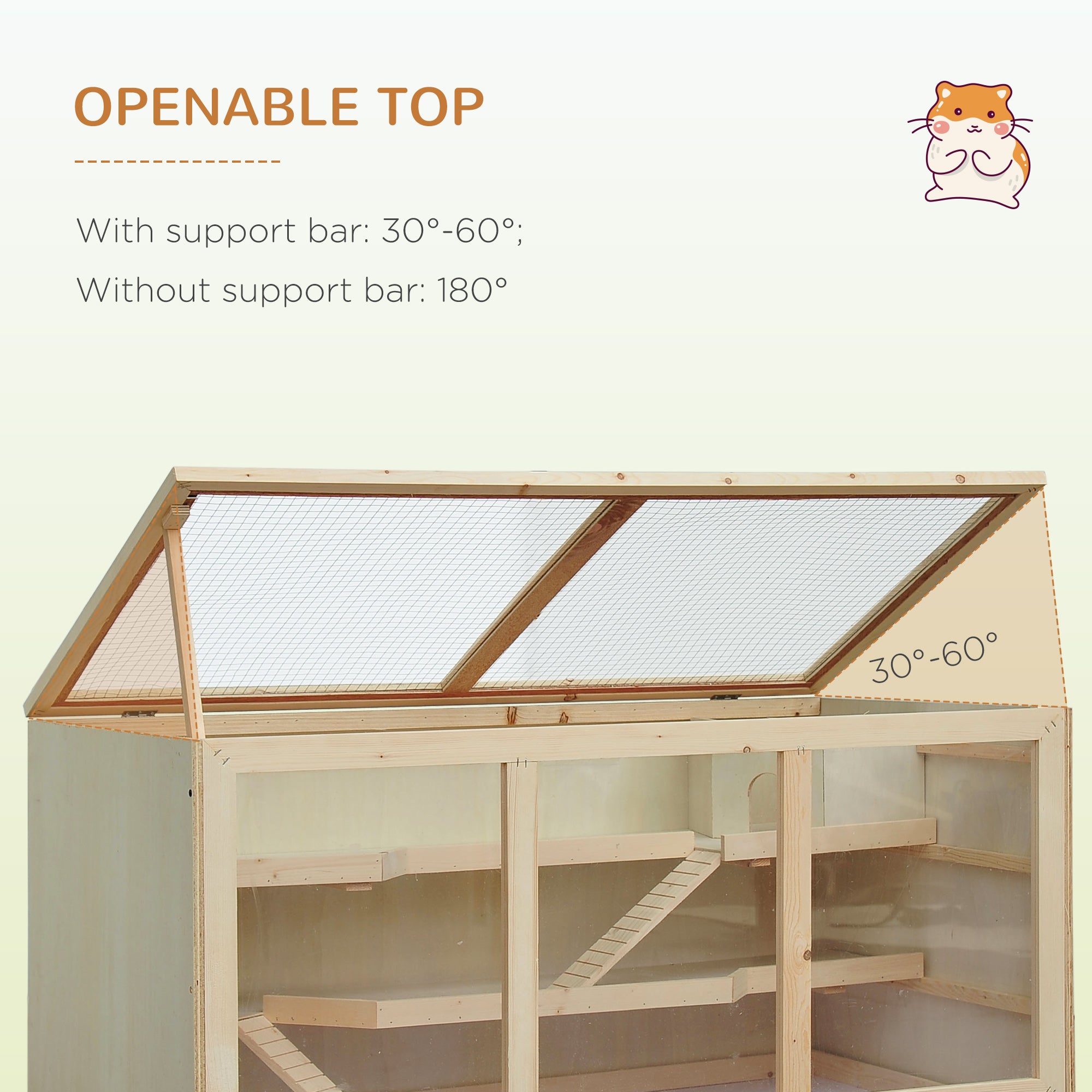Hamster Cage 3 Tiers Wooden Big Habitat Mice Rat Exercise Play House Pen Opening Roof Ramps