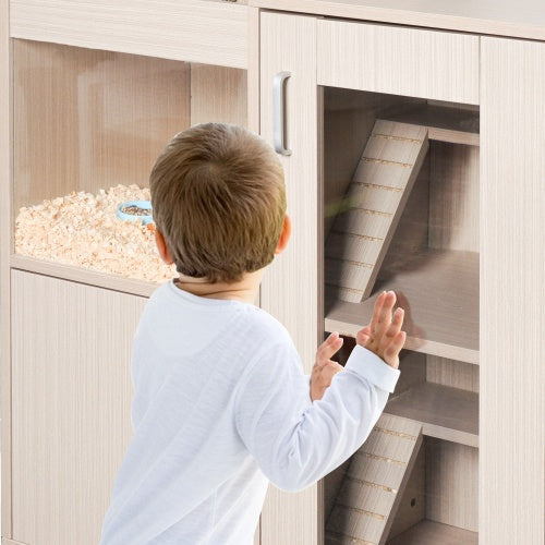4-Tier Wooden Small Pet Habitat with Lockers & Acrylic Windows
