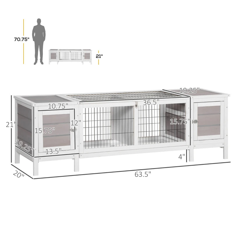 Indoor Rabbit Hutch with Divider & Pull-Out Tray — White