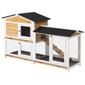 2-Story Wooden Rabbit Hutch with Ramp & Outdoor Run