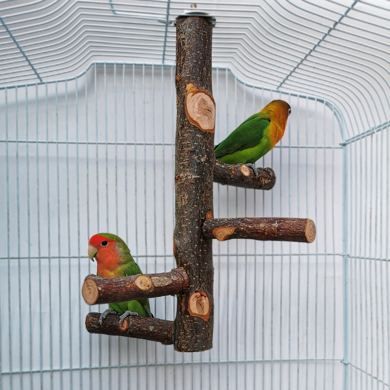 Apple Wood Parrot Stand with Perch — Natural Bird Toy