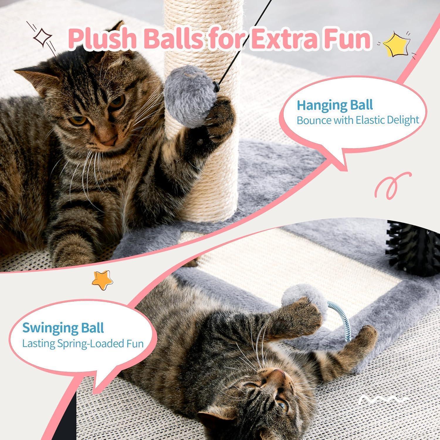4-in-1 Cat Tree Tower with Scratching Post, Bed & Grooming Brush