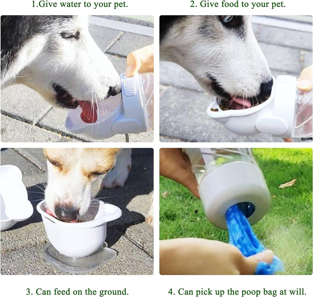 3-in-1 Portable Pet Water Bottle with Food Container & Bag Dispenser