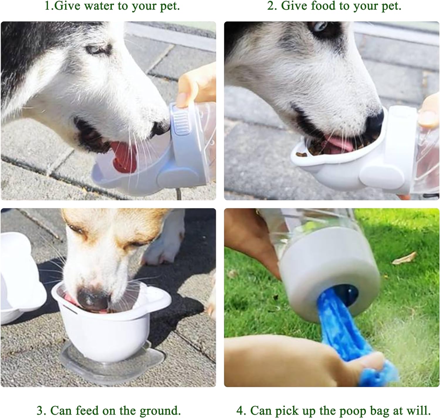 3-in-1 Portable Pet Water Bottle with Food Container & Bag Dispenser