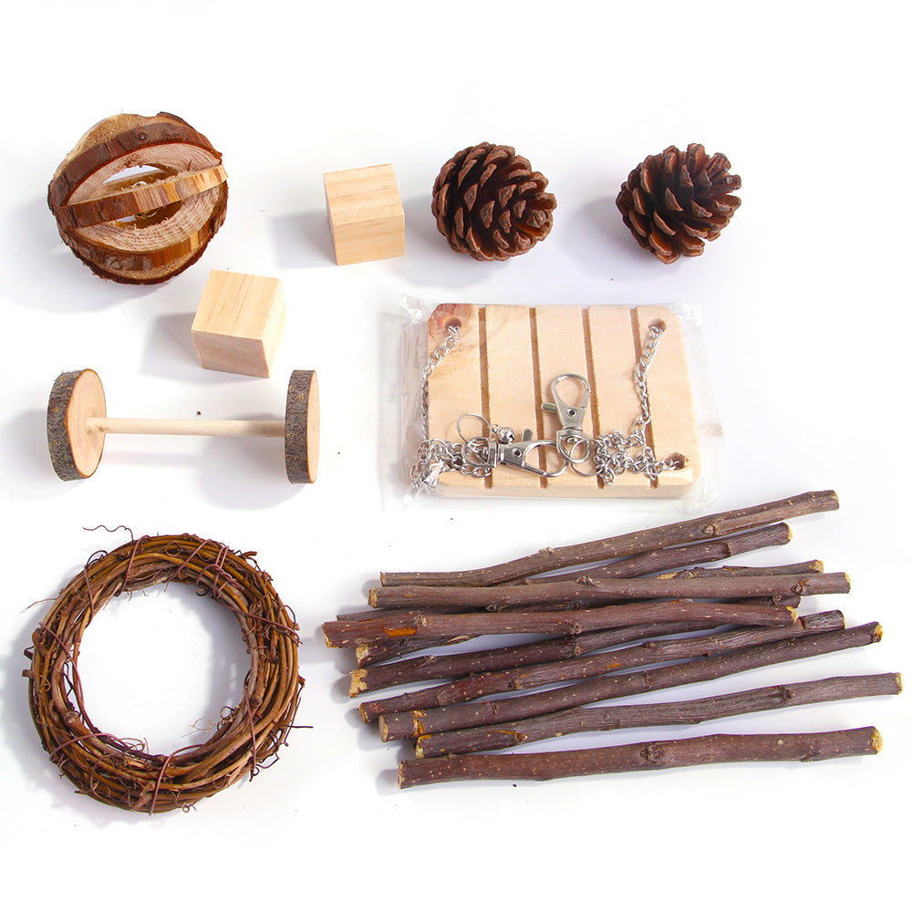 9-Piece Wooden Chew & Molar Toy Set for Small Pets