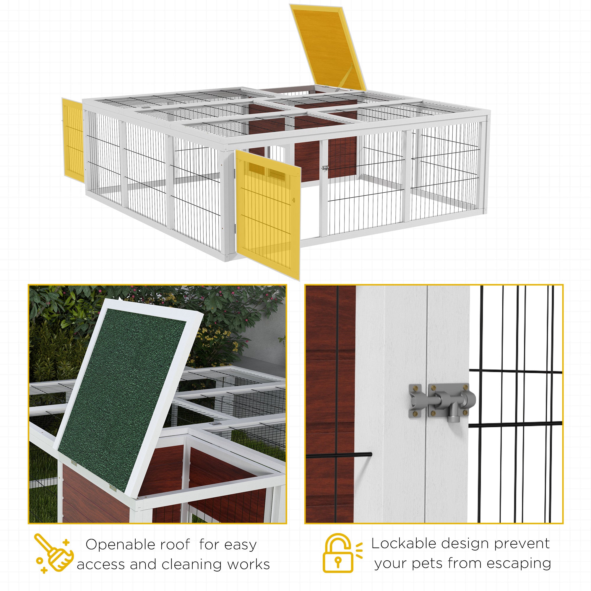 64" Wooden Outdoor Rabbit Hutch Playpen Tortoise House Habitat with Run and Enclosed Cover
