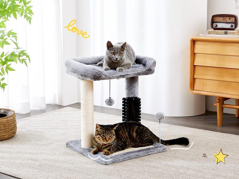 4-in-1 Cat Tree Tower with Scratching Post, Bed & Grooming Brush