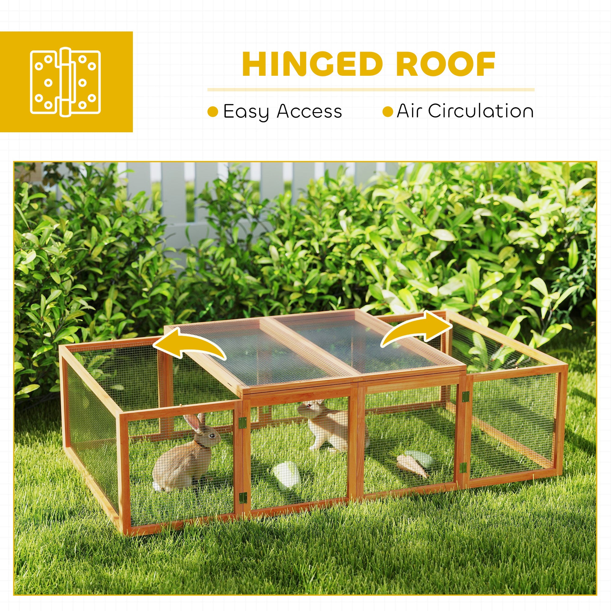PawHut Wooden Rabbit Hutch Cage 6ft With Wire Mesh, Openable Roof, Play Space For Outdoor, Natural Wood Finish
