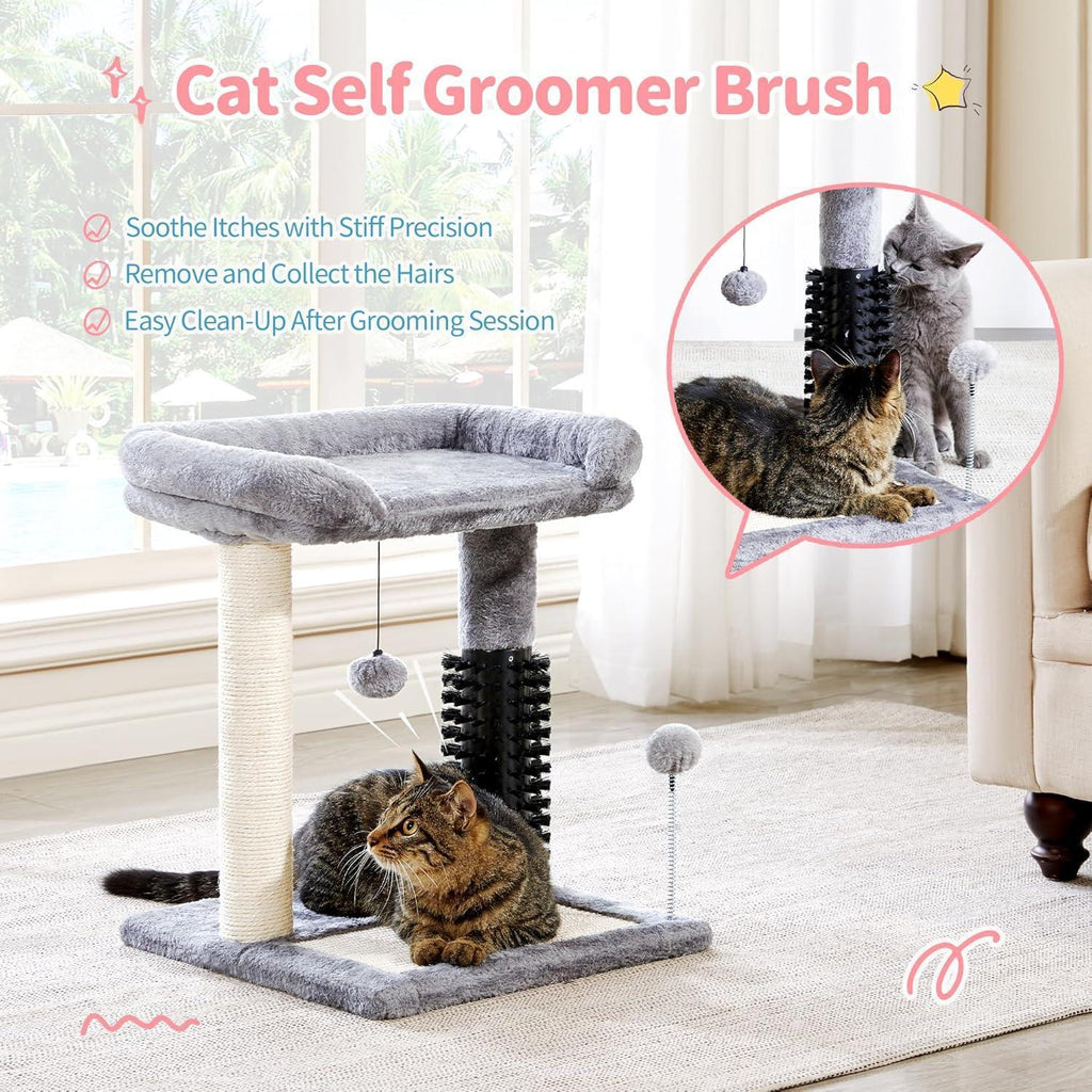 4-in-1 Cat Tree Tower with Scratching Post, Bed & Grooming Brush