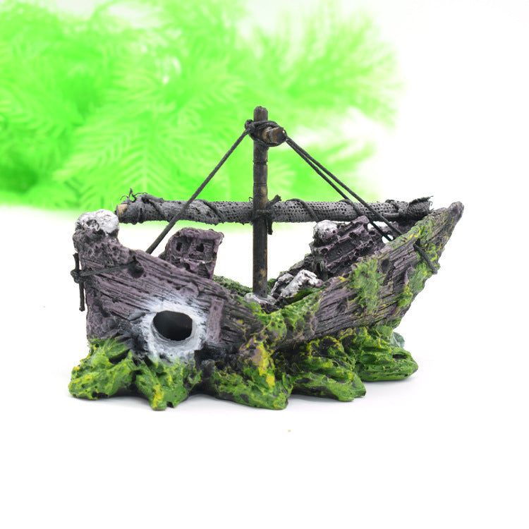 Miniature Net Fishing Boat — Aquarium Decoration