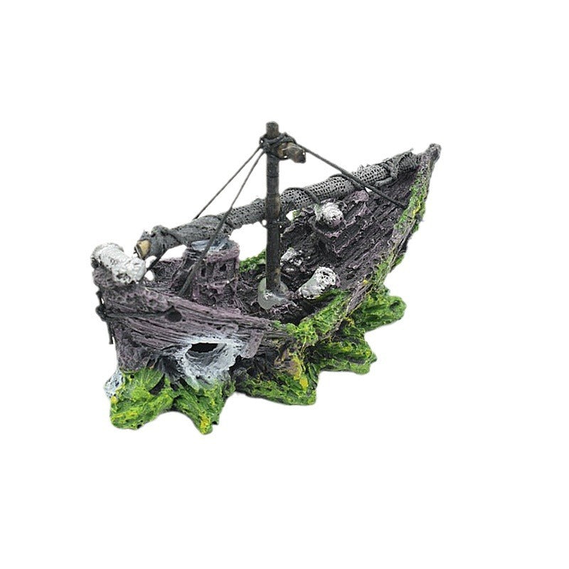 Miniature Net Fishing Boat — Aquarium Decoration