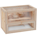 2-Level Wooden Hamster House with Glass Front & Opening Roof