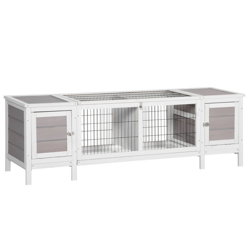 Indoor Rabbit Hutch with Divider & Pull-Out Tray — White
