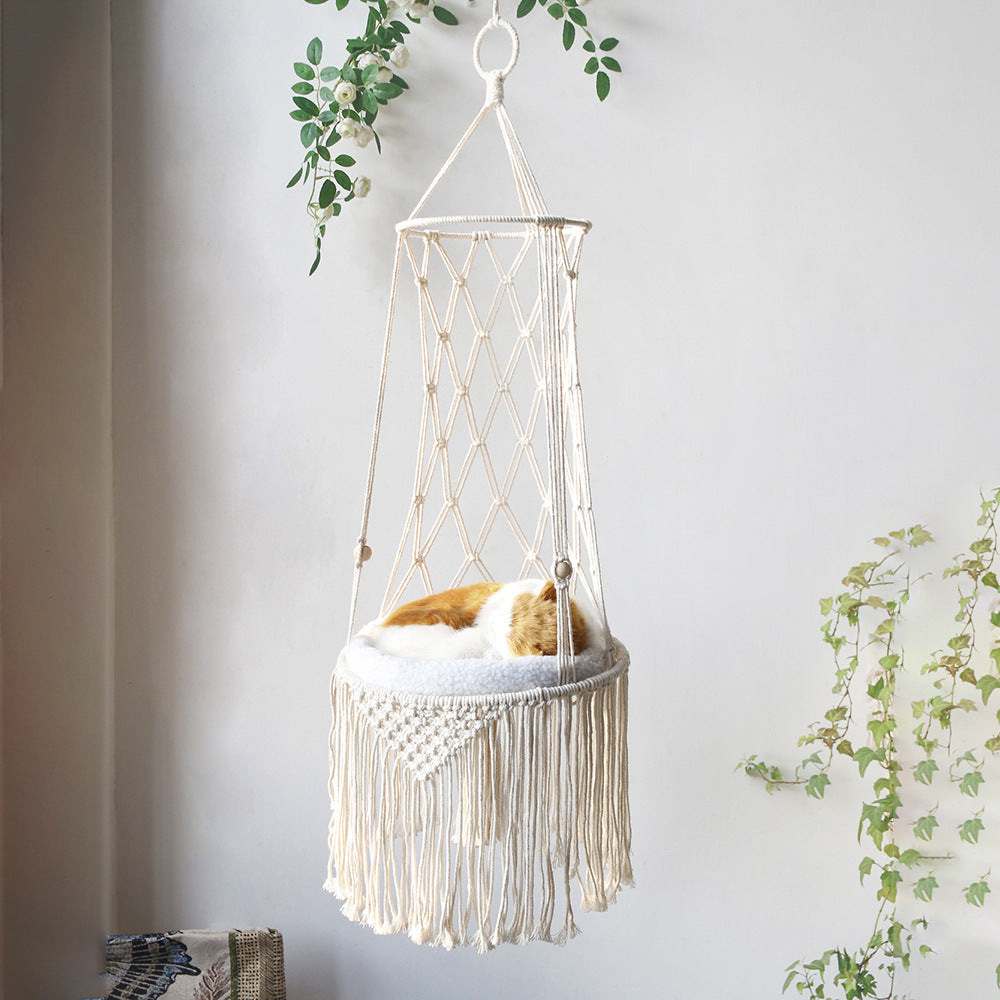 Macrame Hanging Cat Hammock Bed — Wall Swing