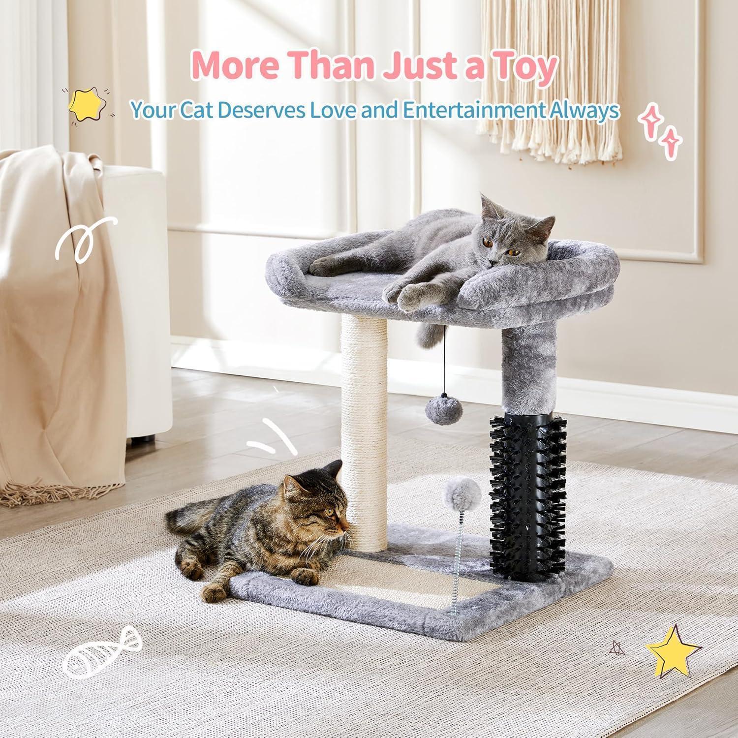 4-in-1 Cat Tree Tower with Scratching Post, Bed & Grooming Brush
