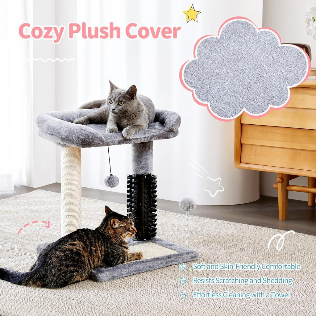4-in-1 Cat Tree Tower with Scratching Post, Bed & Grooming Brush