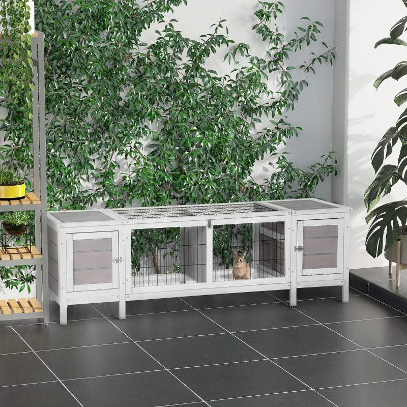 Indoor Rabbit Hutch with Divider & Pull-Out Tray — White