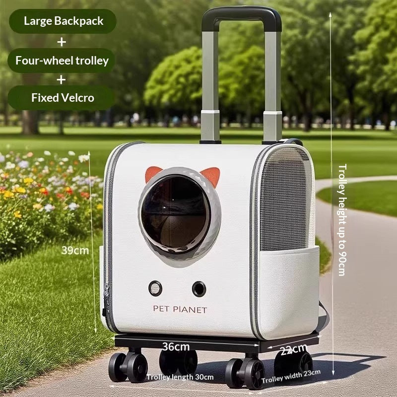 Large-Capacity Cat Carrier Trolley Bag with Shoulder Straps