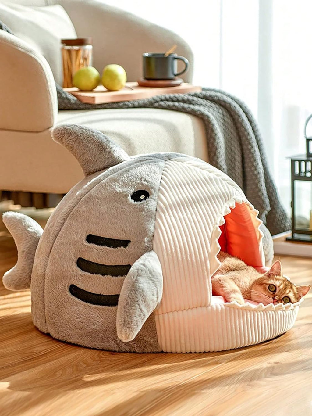 Cozy Shark Hideout House for Cats