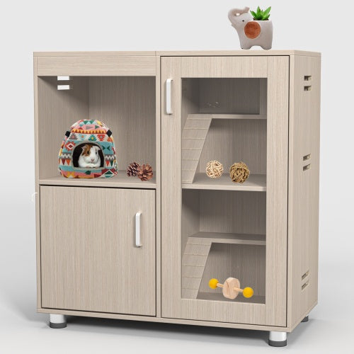 4-Tier Wooden Small Pet Habitat with Lockers & Acrylic Windows