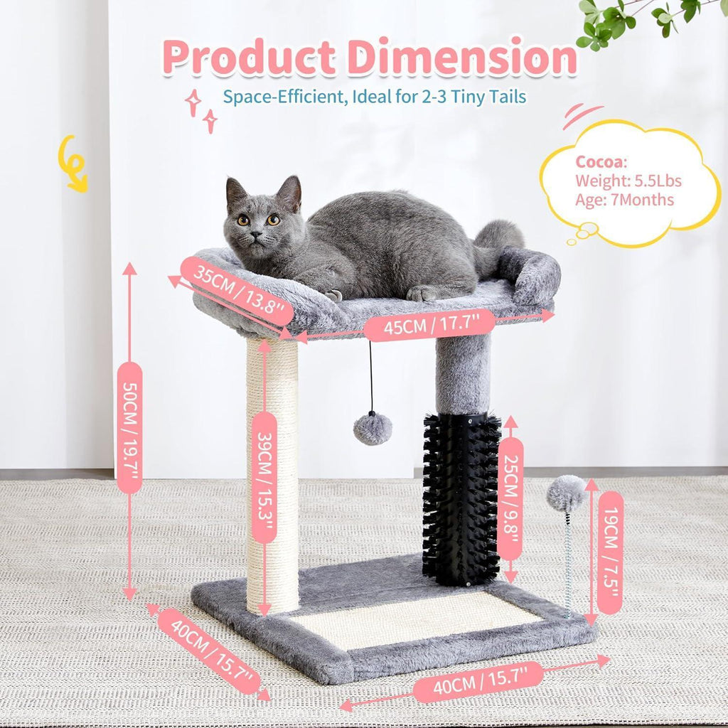 4-in-1 Cat Tree Tower with Scratching Post, Bed & Grooming Brush