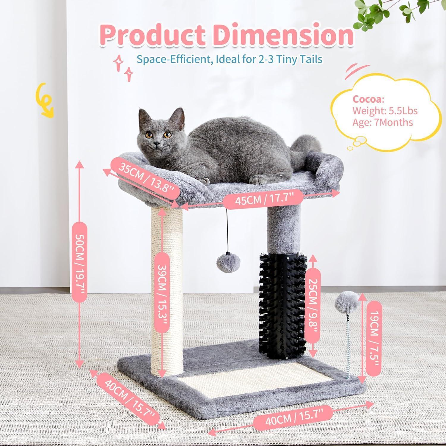 4-in-1 Cat Tree Tower with Scratching Post, Bed & Grooming Brush
