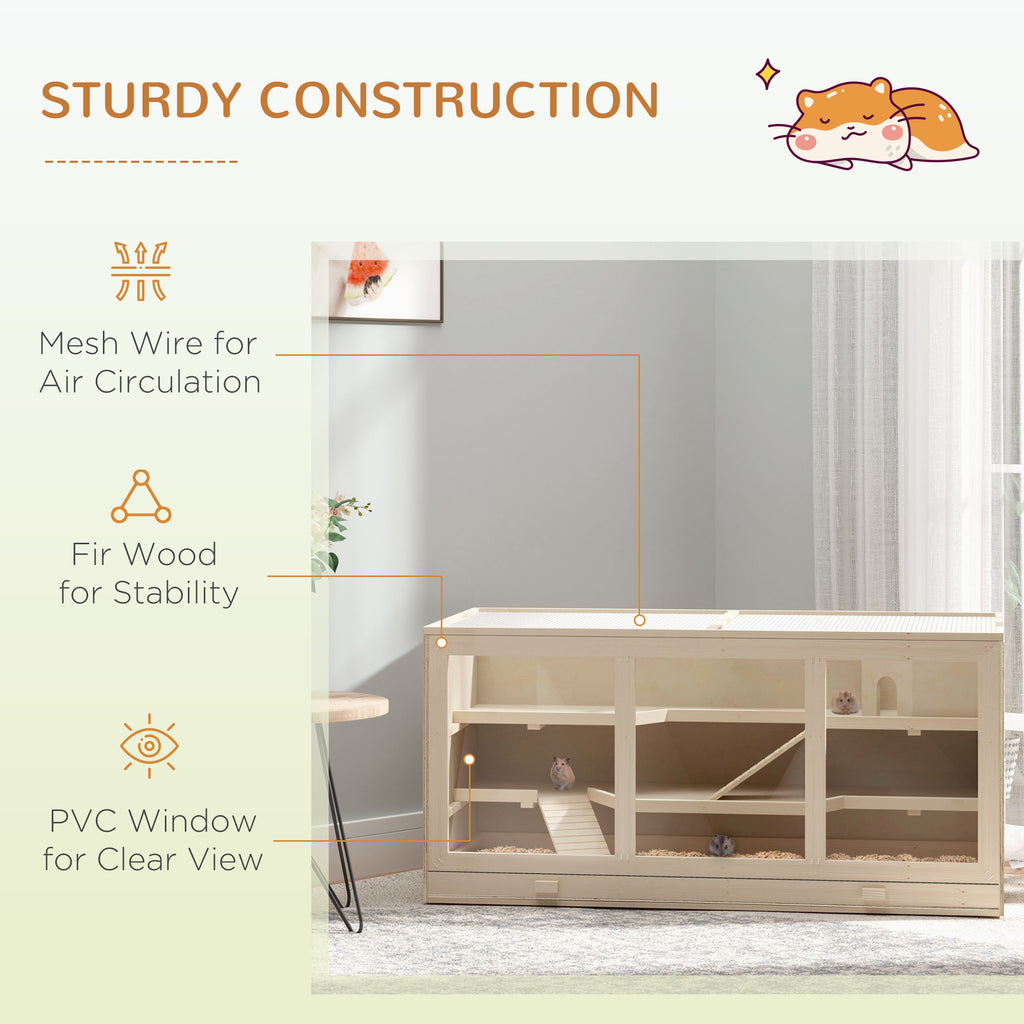 3-Tier Wooden Hamster Habitat — Large Exercise Play House with Opening Roof