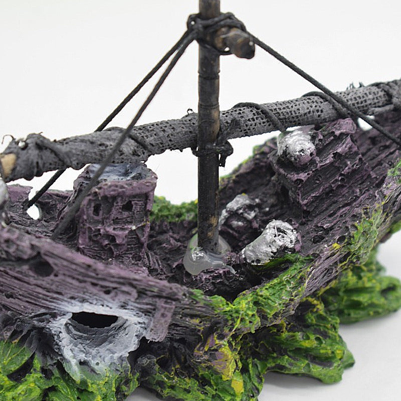 Miniature Net Fishing Boat — Aquarium Decoration