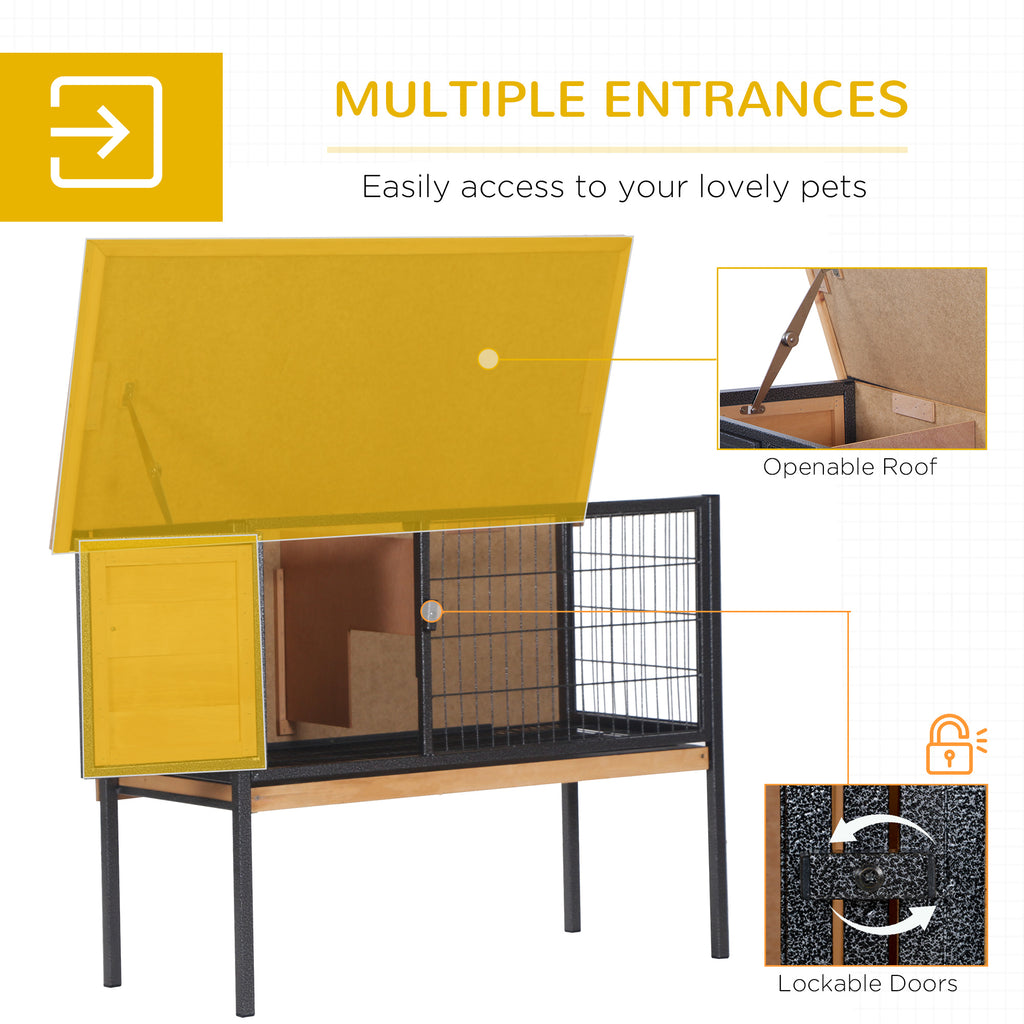 Elevated Wooden Rabbit Hutch — Indoor/Outdoor with Slide-Out Tray