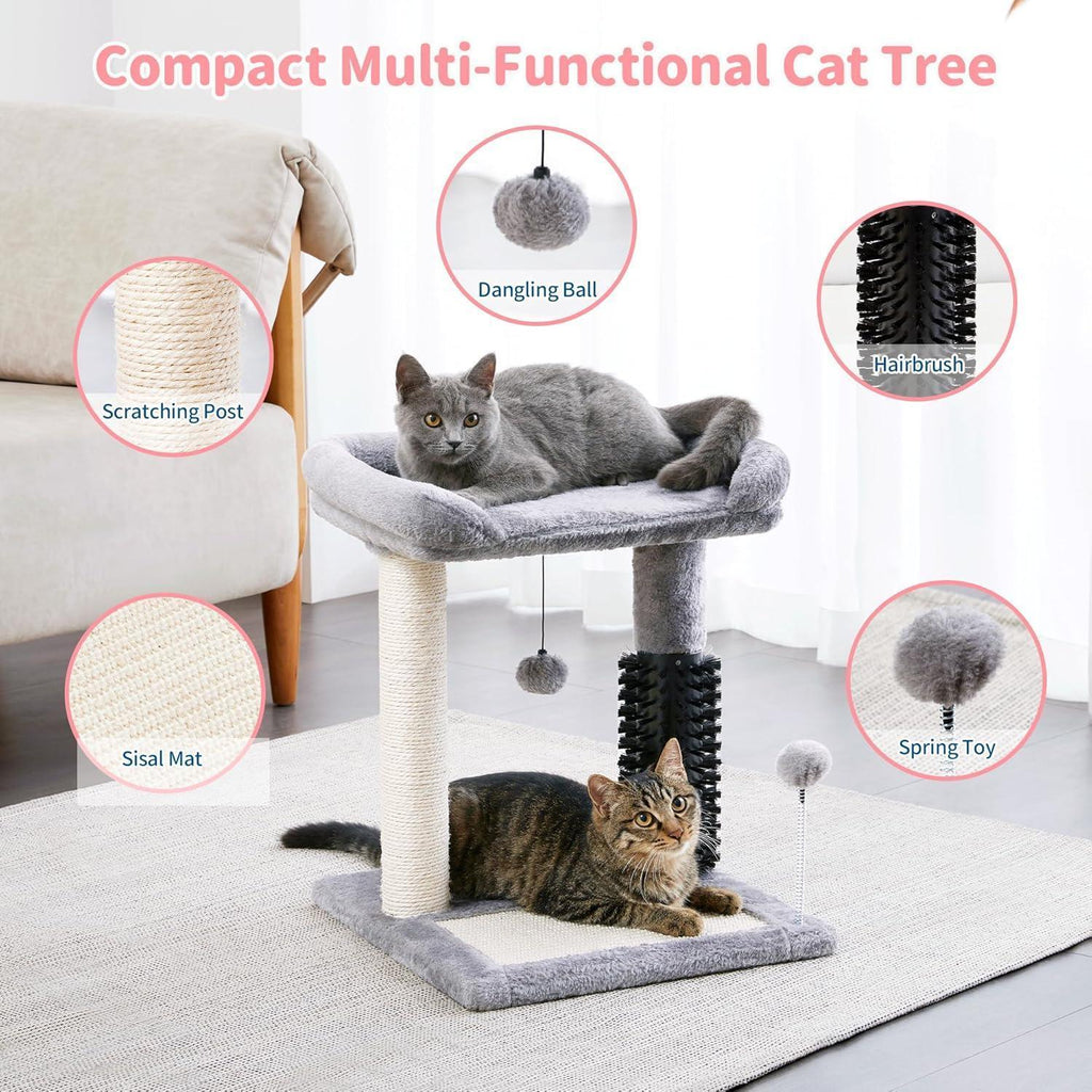 4-in-1 Cat Tree Tower with Scratching Post, Bed & Grooming Brush