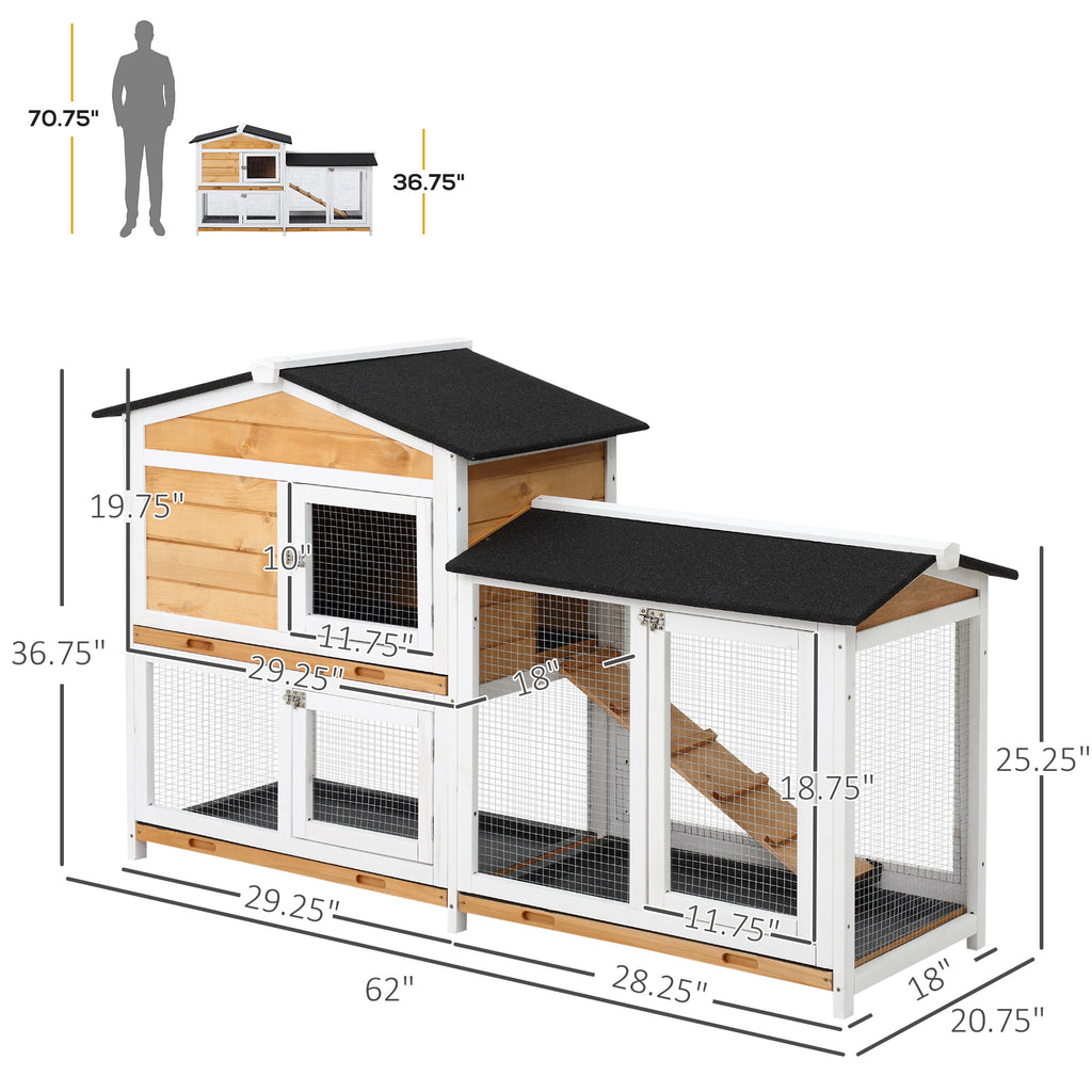 2-Story Wooden Rabbit Hutch with Ramp & Outdoor Run