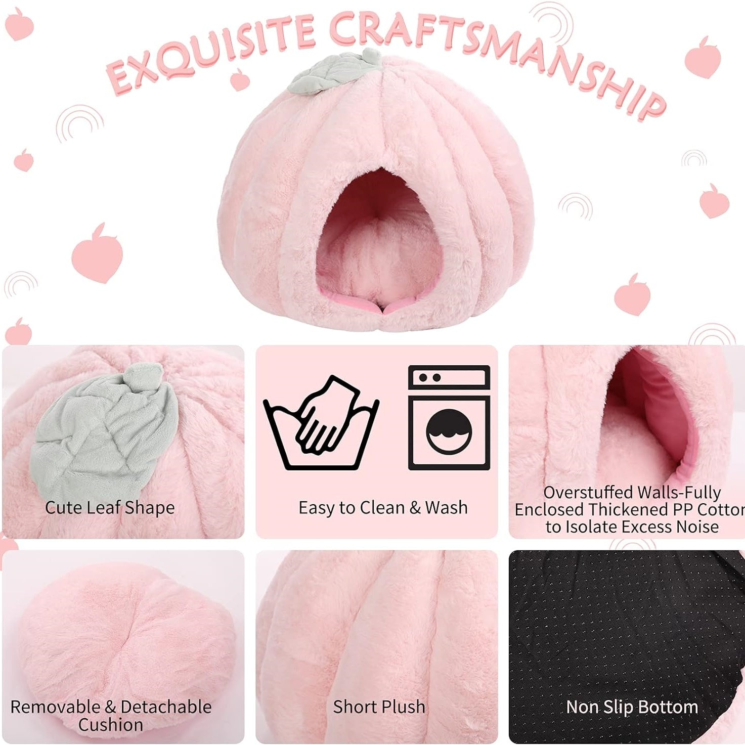 Pink Soft Cat Tent Cave Bed with Removable Cushion