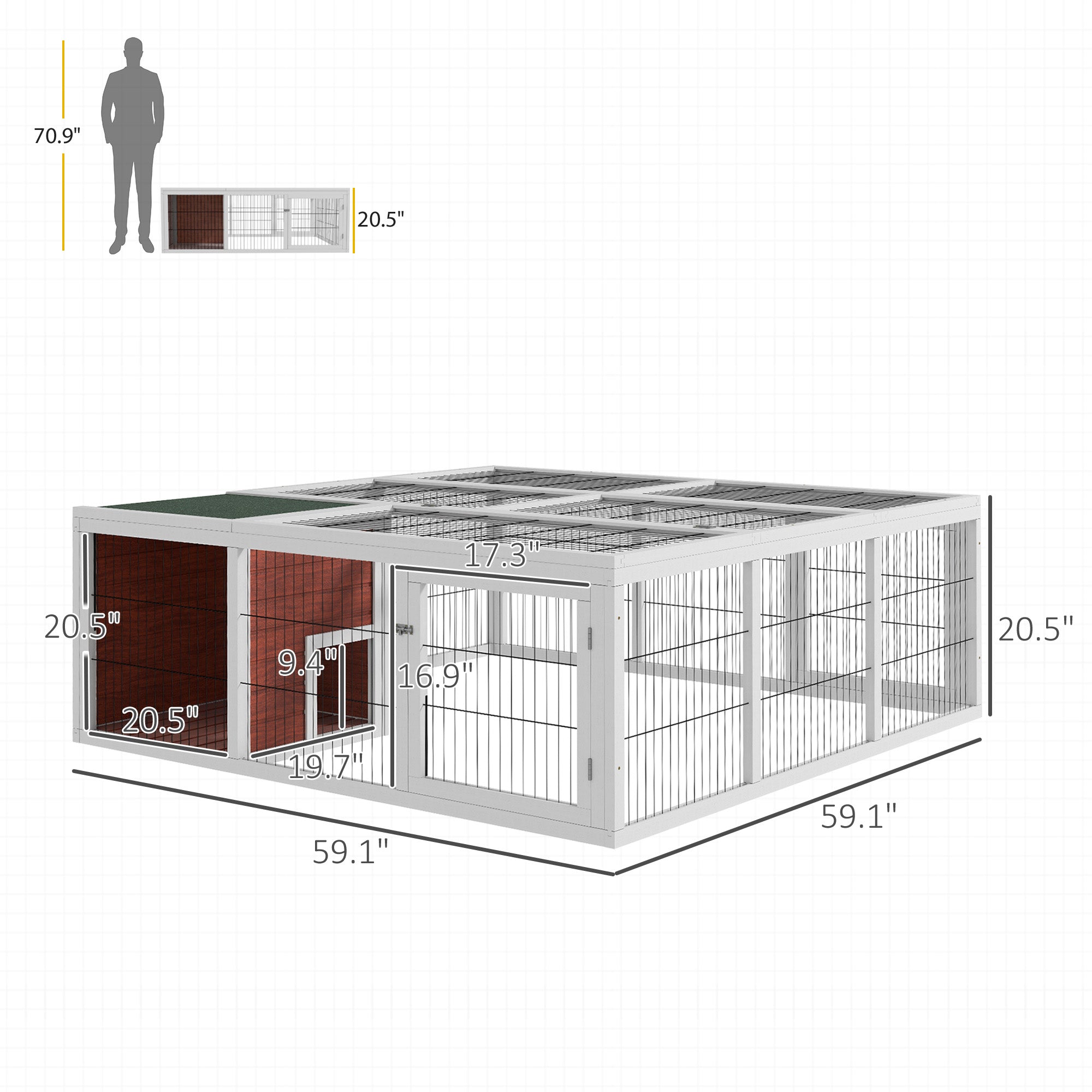 64" Wooden Outdoor Rabbit Hutch Playpen Tortoise House Habitat with Run and Enclosed Cover