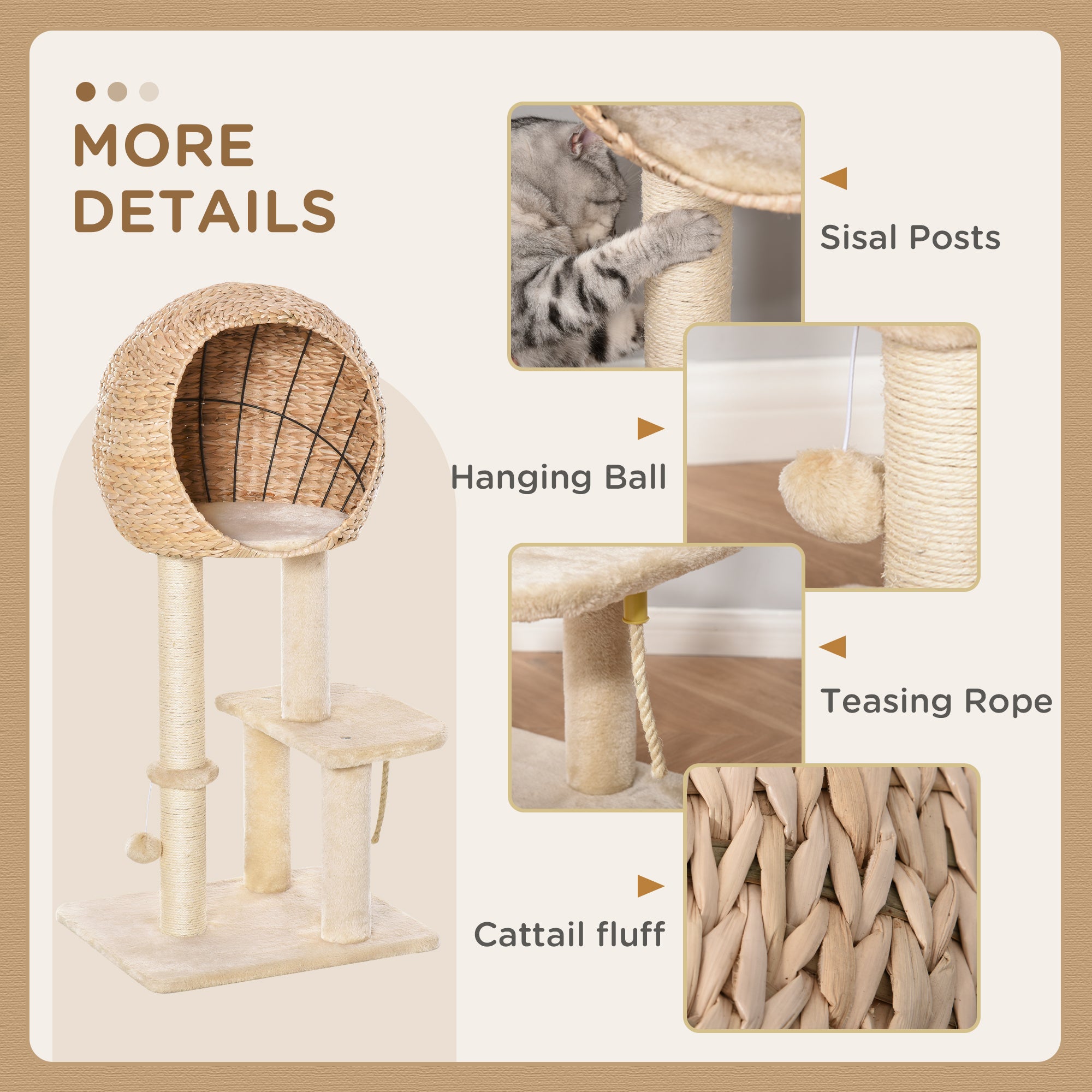 PawHut Cat Tree For Indoor Cats 100cm Kitten Climbing Tower Activity Center With Sisal Scratching Post Condo Perch Hanging Balls Teasing Rope Toy Cushion