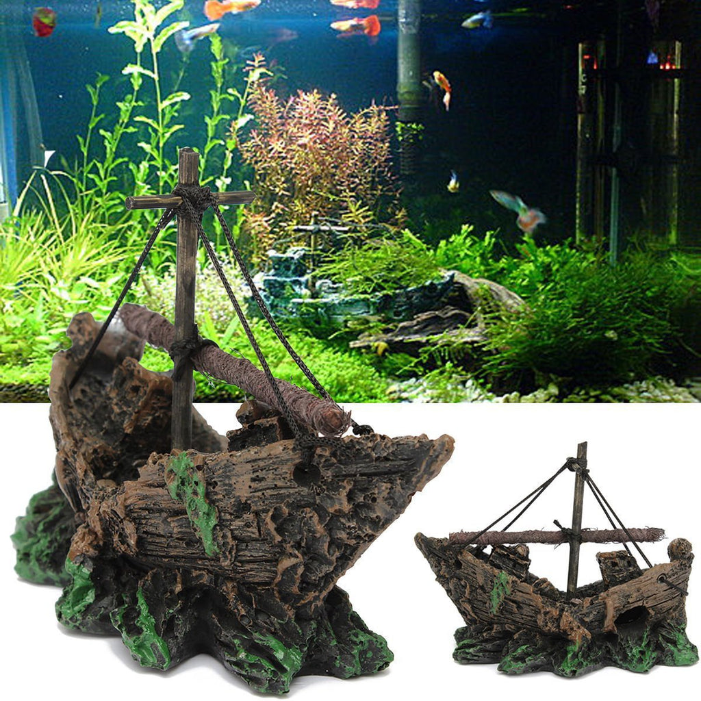 Miniature Net Fishing Boat — Aquarium Decoration