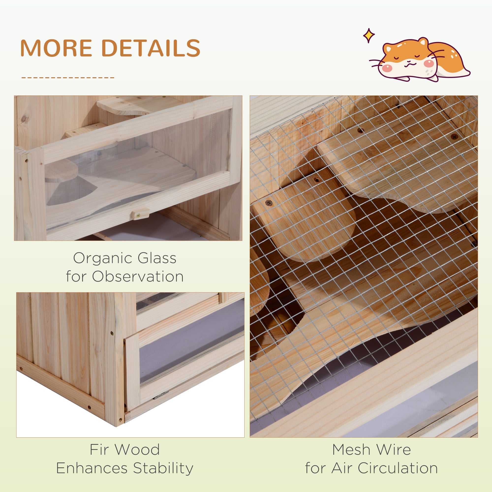 2-Level Wooden Hamster House with Glass Front & Opening Roof
