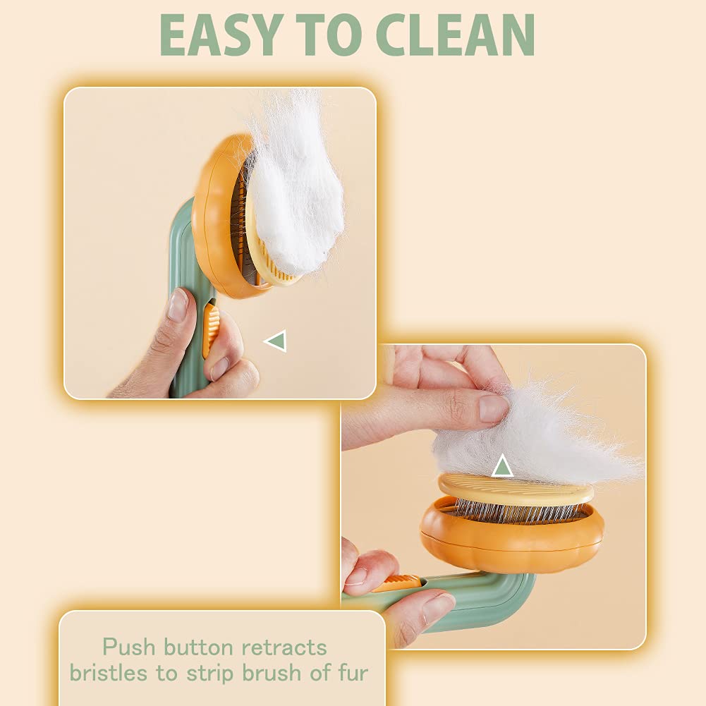 Pumpkin Self-Cleaning Slicker Comb — Pink/White/Green
