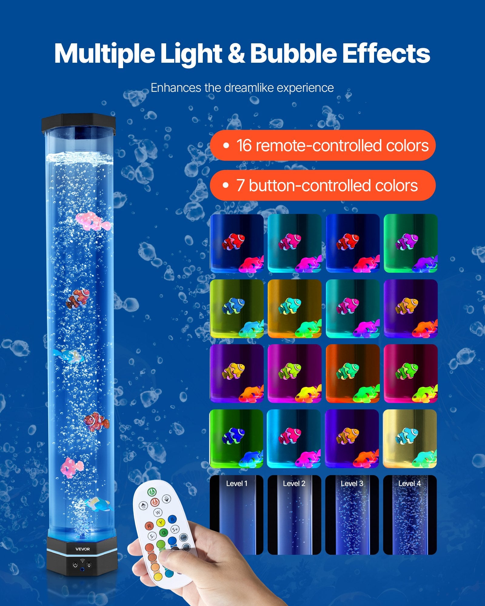 Sensory Bubble Tube Lamp — 16 Color LED with Remote Control