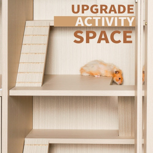 4-Tier Wooden Small Pet Habitat with Lockers & Acrylic Windows