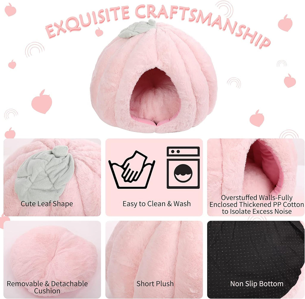 Pink Soft Cat Tent Cave Bed with Removable Cushion