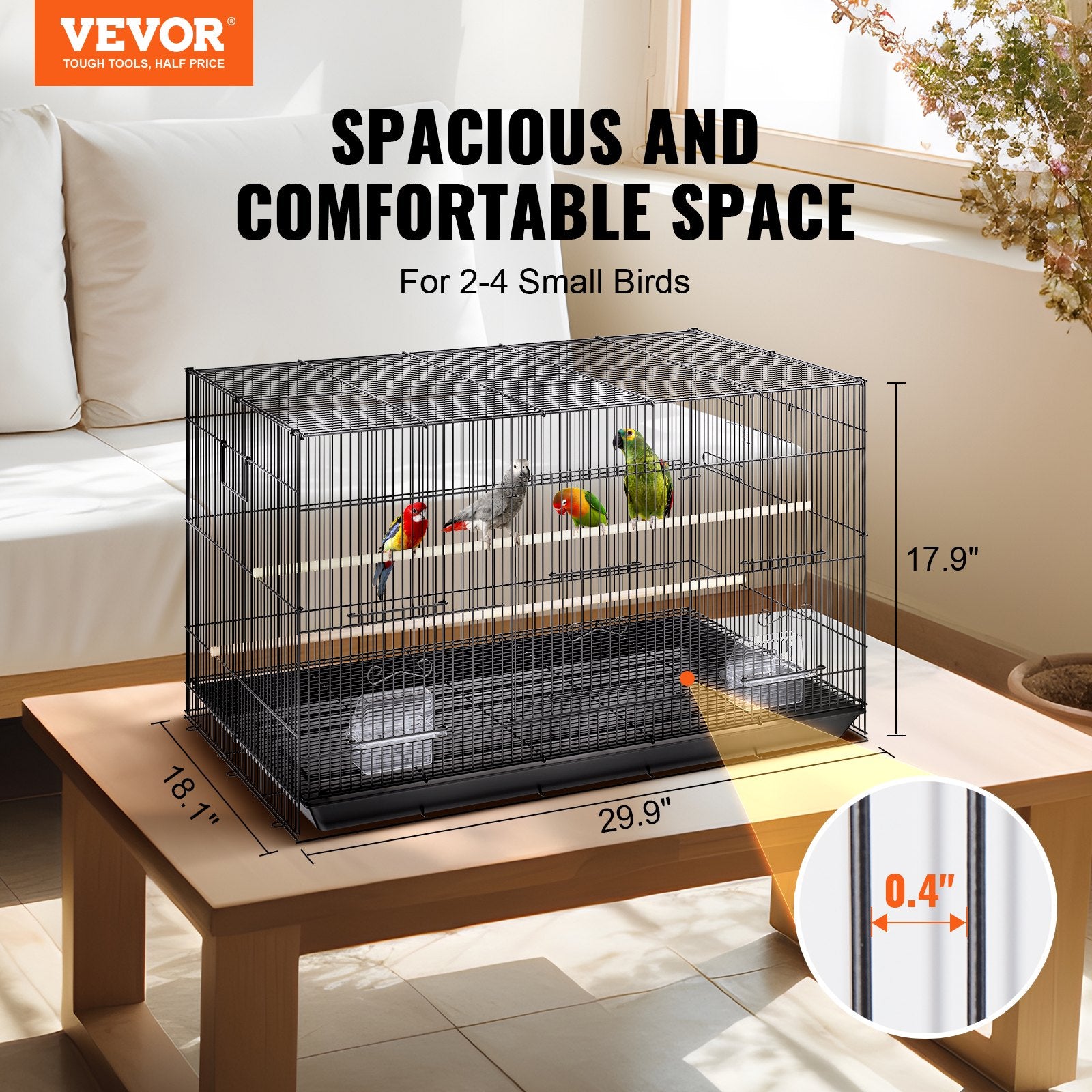 30 Inch Bird Cage, Metal Large Parakeet Cages For Cockatiels Small Parrot Budgies Lovebirds Canaries, Pet Bird Cage With Rolling Stand And Tray