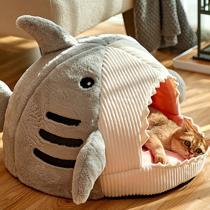 Cozy Shark Hideout House for Cats