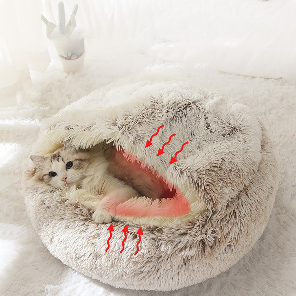 Luxurious Plush Hooded Donut Cat Bed — Semi-Enclosed