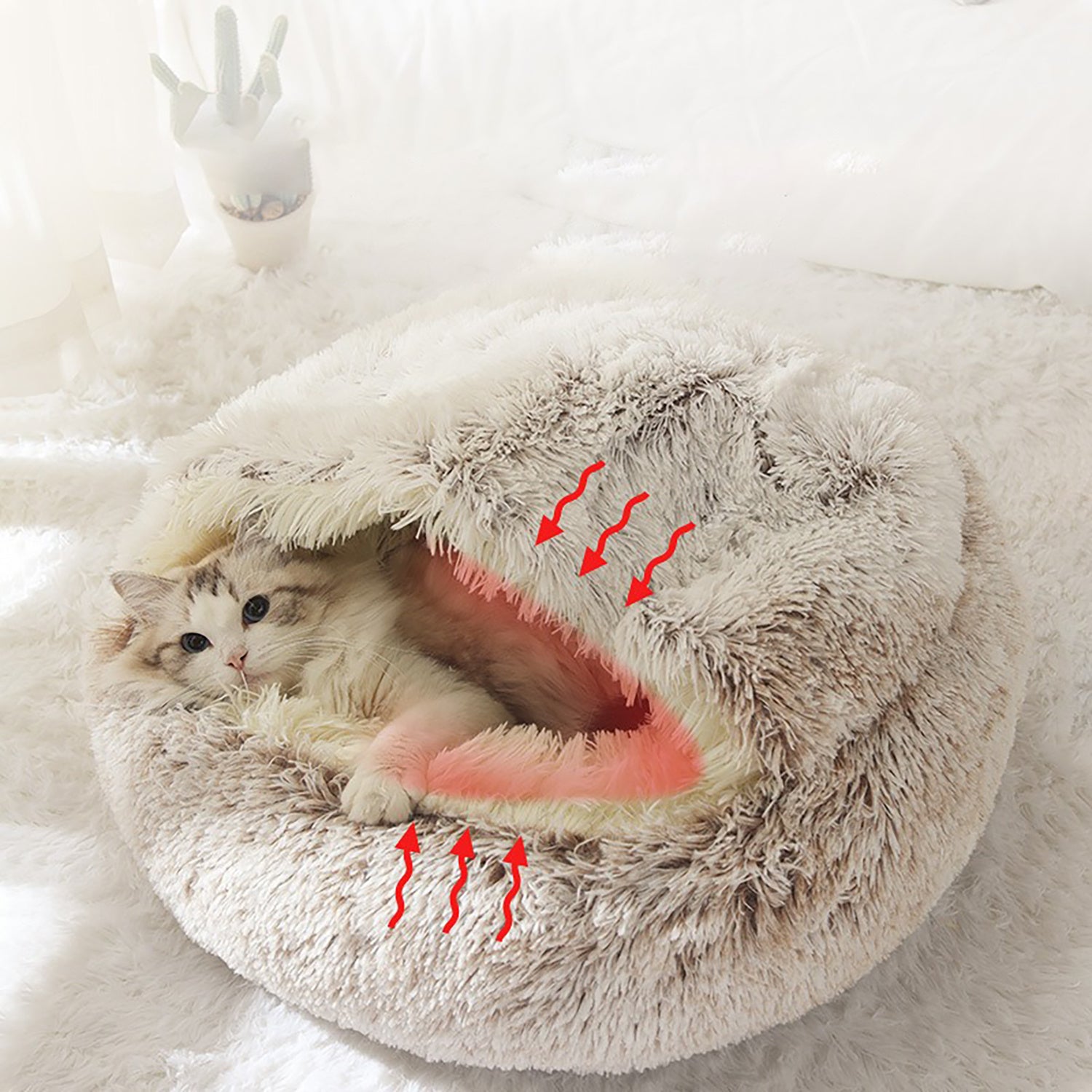 Luxurious Plush Hooded Donut Cat Bed — Semi-Enclosed