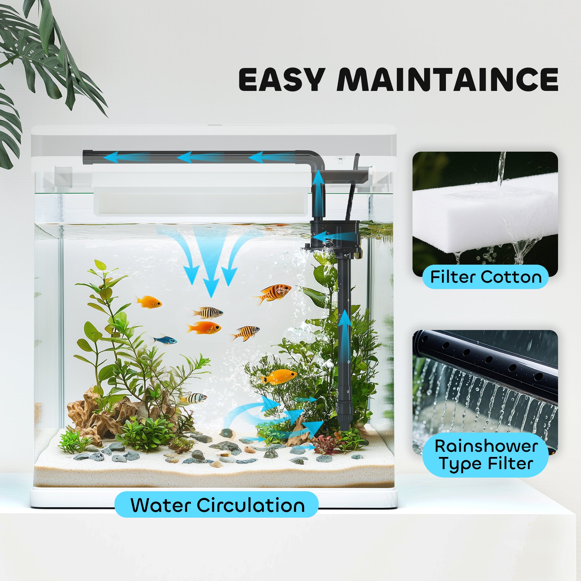 PawHut 28L Glass Aquarium Fish Tank With Filter, LED Lighting, For Betta, Guppy, Mini Parrot Fish, Shrimp, 38 X 26 X 39.5cm