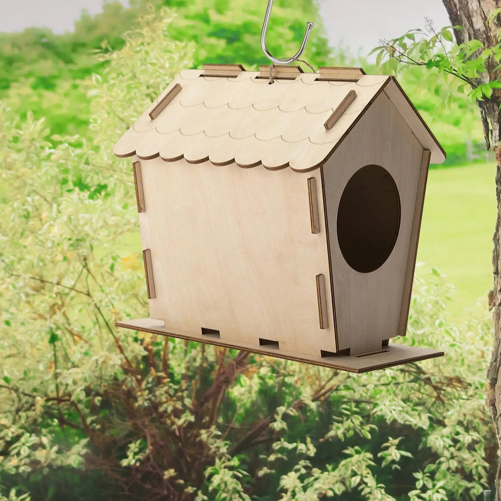 DIY Wooden Bird House — Unfinished Natural Nesting Box