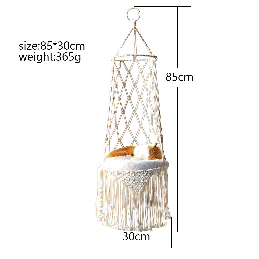 Macrame Hanging Cat Hammock Bed — Wall Swing
